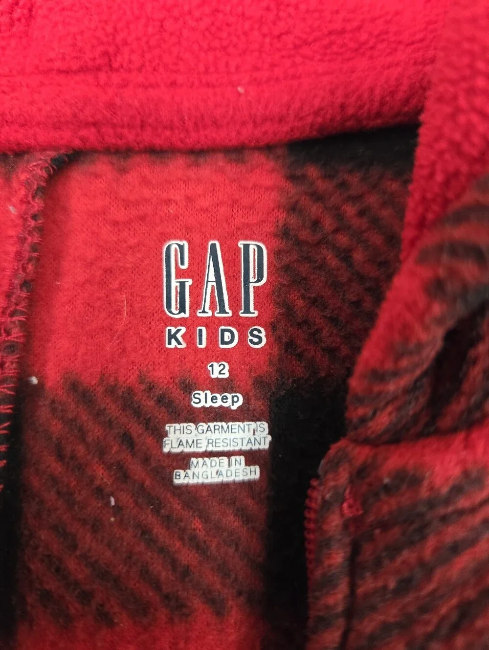 ❤️ GAP Kids Buffalo Plaid Hooded One-Piece Pajamas — Size 12